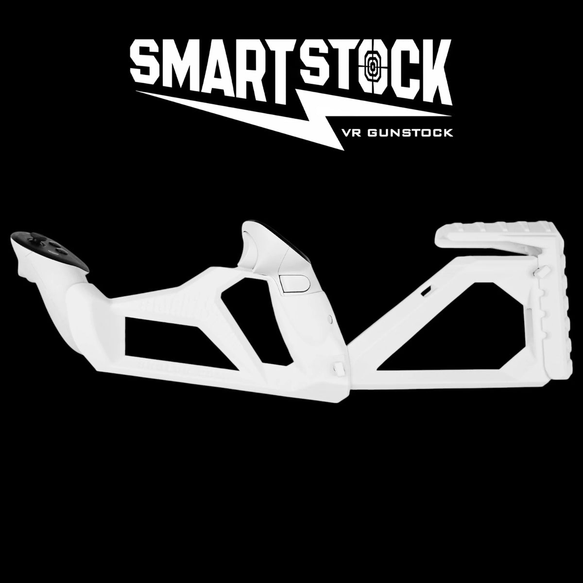 SmartStock VR gunstock in stowed and deployed positions with tactical rail mount